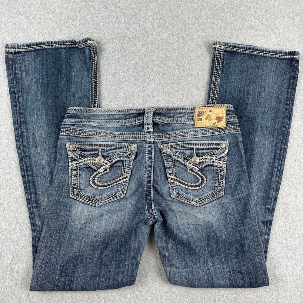 Silver Jeans Womens 28x31 Bootcut Pioneer Distressed‎ Blue Distressed Low Rise